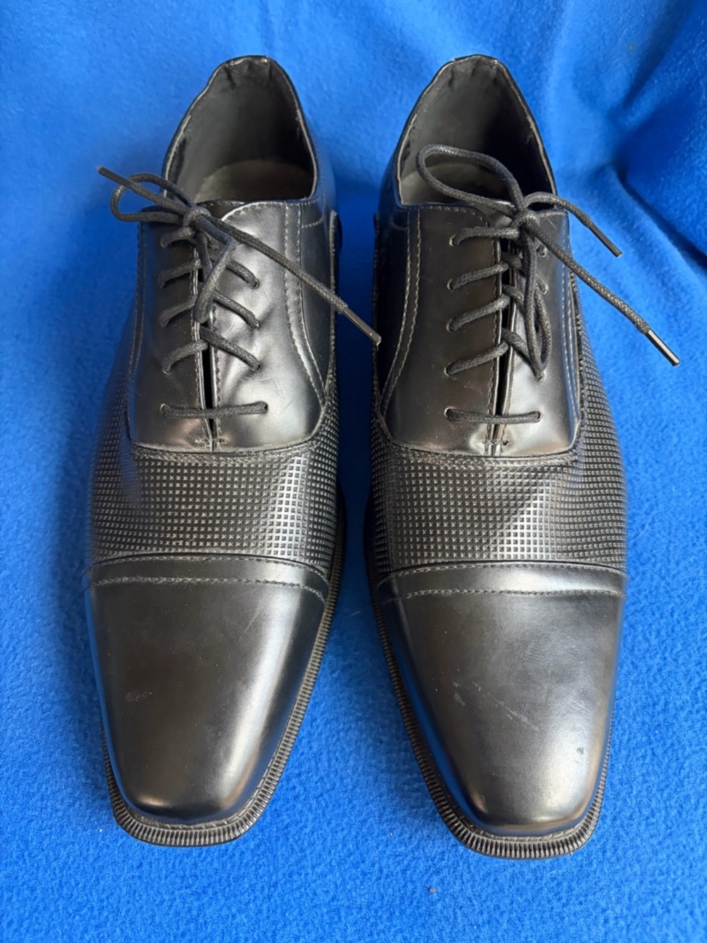 Men's Black Lace-Up Cap-Toe Faux Leather Derbys with Textured Vamp NWOB